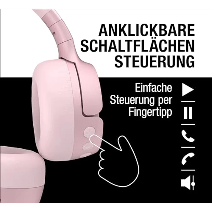 Fresh 'n Rebel Code Fuse, Bluetooth-Kopfhörer on-Ear, kabellos, 30 Stunden Spielzeit, mit Mikrofon und Sprachassistent, Lautstärkeregler und Wiedergabe/Pause-Tasten, faltbar (Smokey Pink) – Bild 3