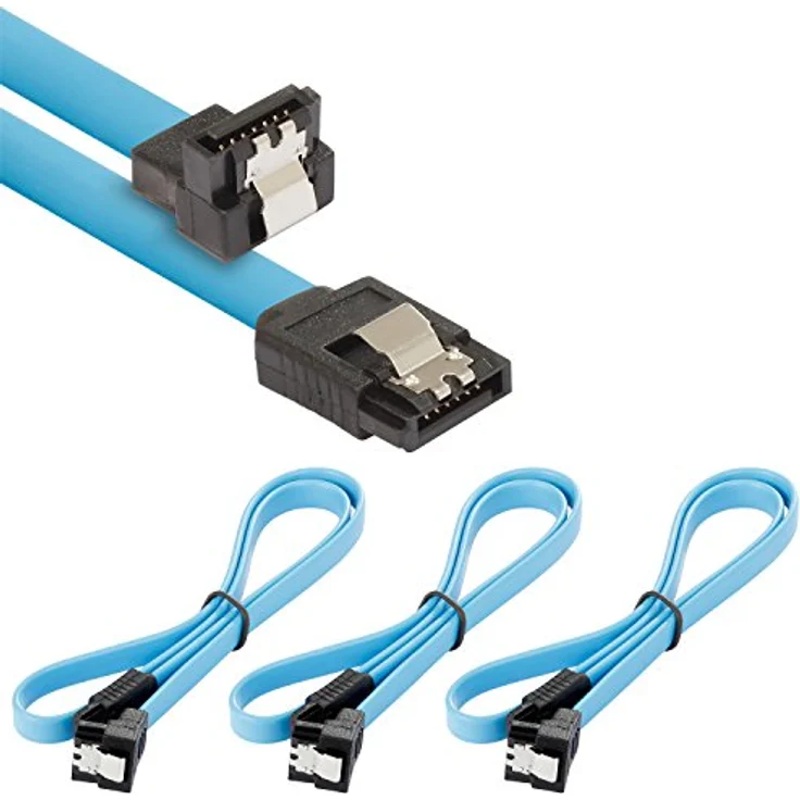 Poppstar 3x 50cm Sata 3 HDD SSD Datenkabel (Sata Kabel - Stecker gerade auf gewinkelt) (bis zu 6 Gbit/s), blau – Bild 1