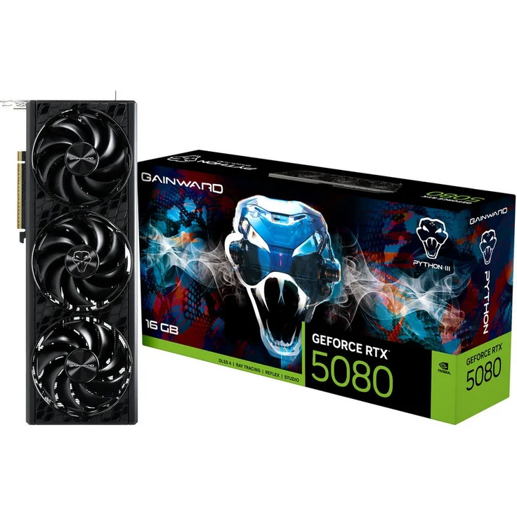 Gainward GeForce RTX 5080 Python III, High-End Grafikkarte mit 16 GB GDDR7, DLSS 4 und Real-Time Ray Tracing