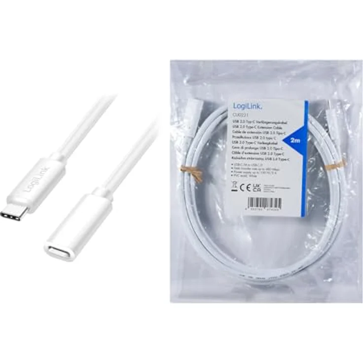 Logilink CU0221 - USB 2.0 Typ-C Verlängerungskabel mit PD Unterstützung (PowerDelivery), Weiß, 2m Kabellänge – Bild 5