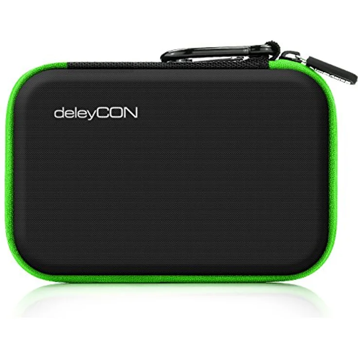 deleyCON Festplattentasche HDD Case für 2,5 Zoll Festplatten und SSD, robust & stoßsicher, 2 Innenfächer, schwarz/grün – Bild 4