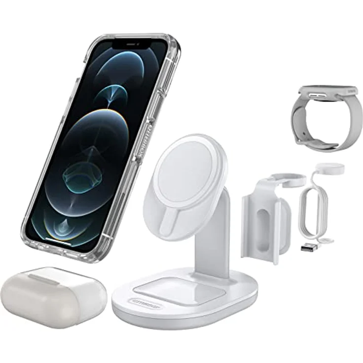 OtterBox kabellose 3 in 1 MagSafe Ladestation, Starke Magnetische Ausrichtung und Halt für MagSafe Produkte, Elegante Ladelösung für iPhone, Airpods Pro und Apple Watch, Weiß – Bild 2