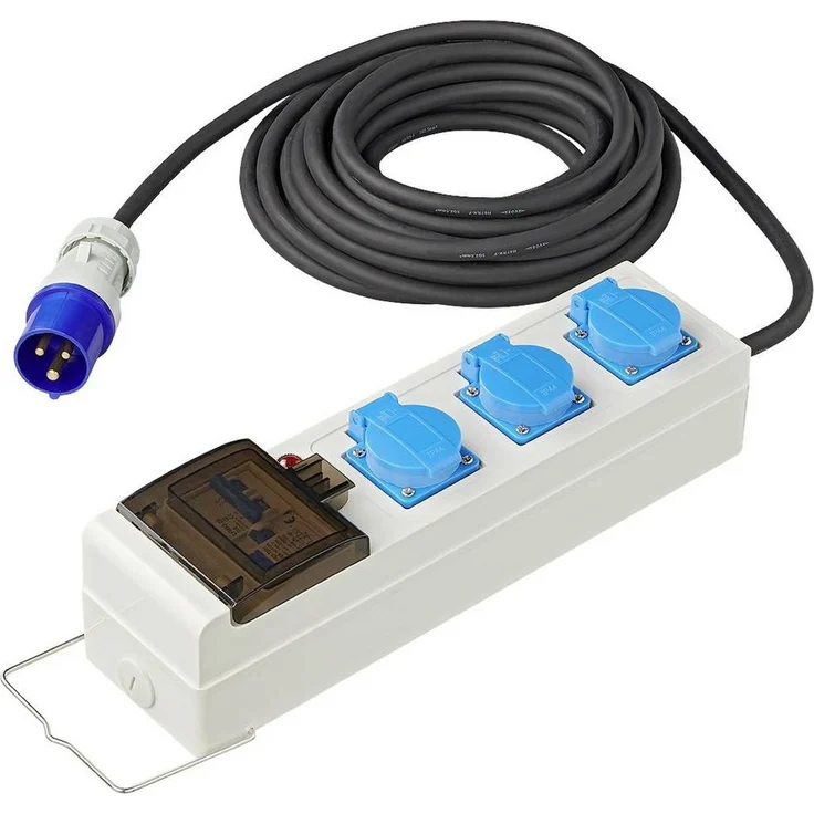 ProPlus Zelt-/Faltwagen-Steckdose 10M 3x2.5mm² mit MCCB, FI-Schutz, Steckdosenleiste