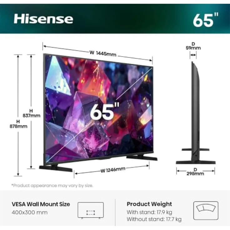 Hisense 65E7S PRO, 65 Zoll Hi-QLED Fernseher mit UltraHD/4K, Free-Sync-Premium und 144 Hz – Bild 2