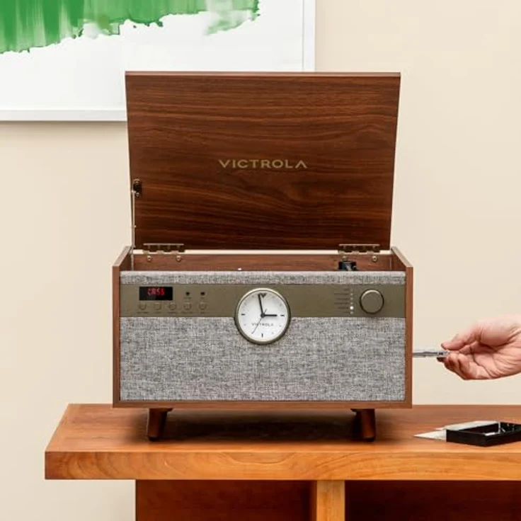 Victrola The Century 6-in-1 Music Center, Plattenspieler mit Bluetooth, CD-Player, Kassettendeck und UKW-Radio, braun – Bild 7