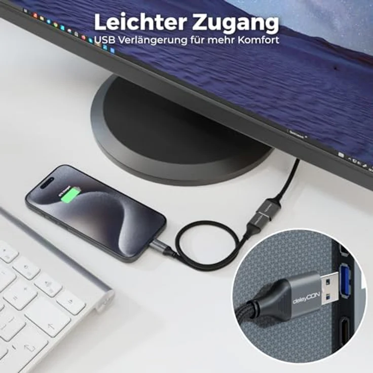 deleyCON 2x 1,5m USB 3.0 Verlängerungskabel, 5Gbps, A-Stecker auf A-Buchse, Aluminium Stecker, Nylon Kabel, kompatibel mit Tastatur, Drucker, Scanner, Kamera – Bild 5