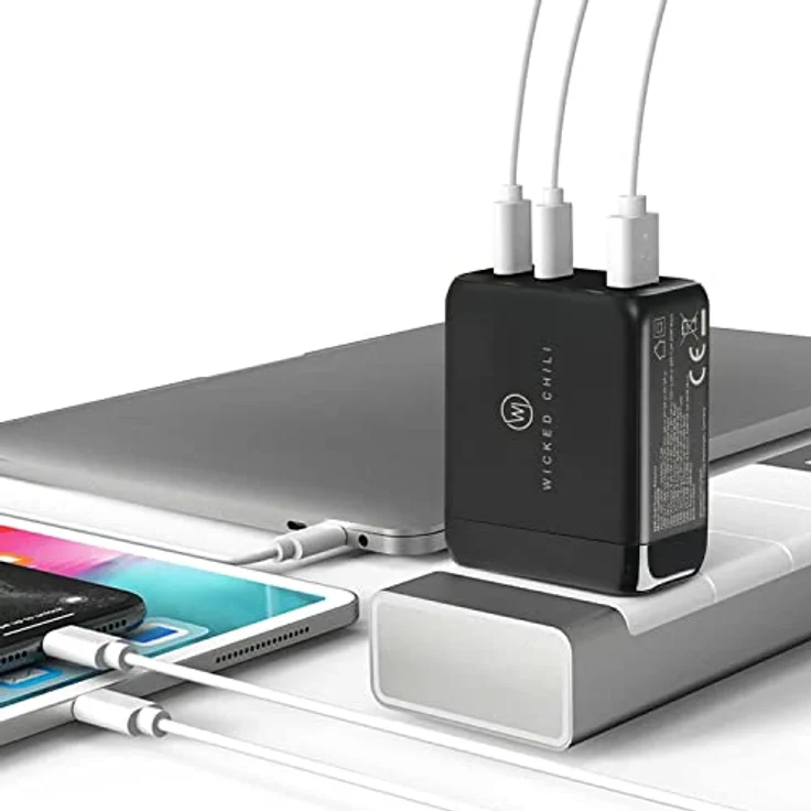 Wicked Chili 65W Schnellladegerät kompatibel mit MacBook Pro-Air, iPhone 14, 13, 12, 11 (Pro, Max, Plus, Mini) und Apple Watch Ultra von QC 4.0+ & PD PPS USB-C Netzteil für Tablet, Handy, Laptop – Bild 2