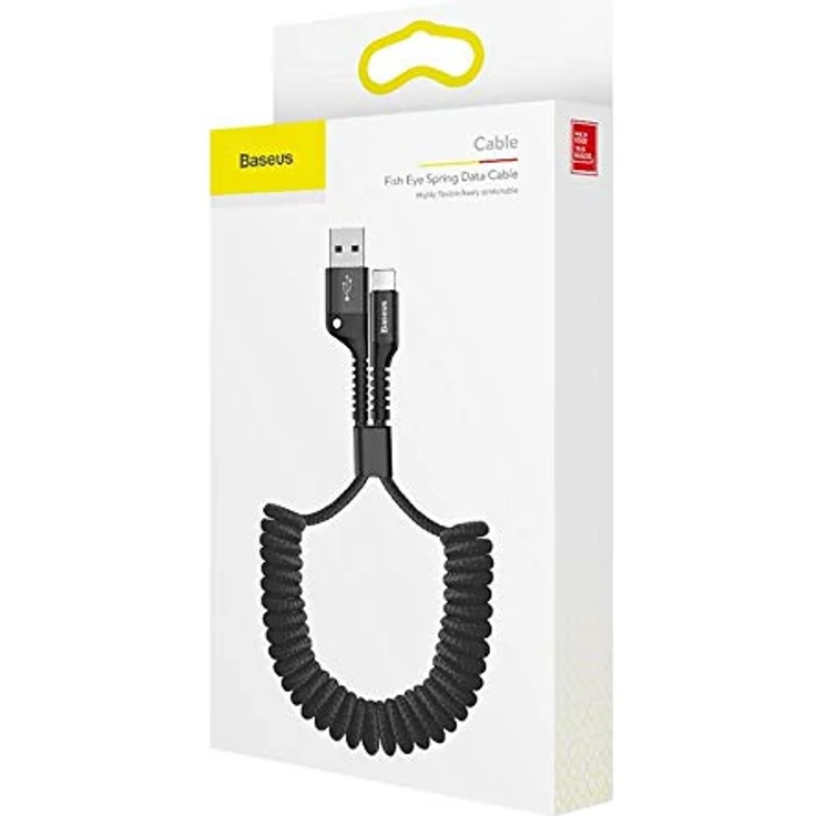 Baseus Fish Eye Spring USB-A auf Lightning Datenkabel, 1m, 2A, verstärkter Anschluss, Nylongeflecht, schwarz – Bild 2