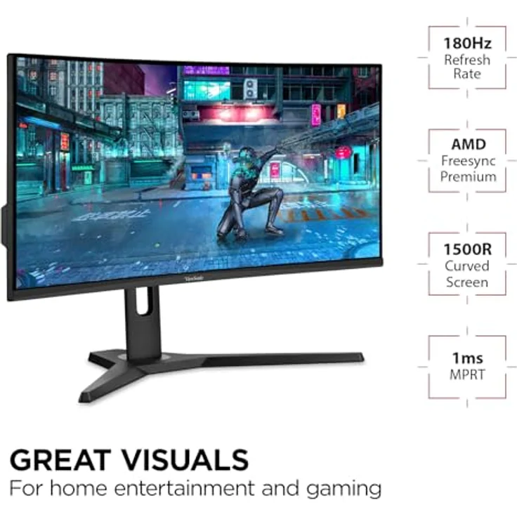 ViewSonic VX3418-2KPC 86,4 cm (34 Zoll) Curved Gaming Monitor (UWQHD, Adaptive Sync, 1 ms, 144 Hz, geringer Input Lag, Lautsprecher, höhenverstellbar) Schwarz – Bild 2