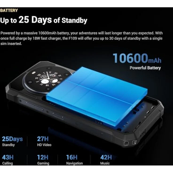 FOSSiBOT F109 5G Smartphone ohne Vertrag, 10600mAh Akku, 24GB RAM, 256GB Speicher, 50MP + 16MP Kamera, IP68/IP69K, Android 14, 6.75 Zoll, Simlockfrei – Bild 3