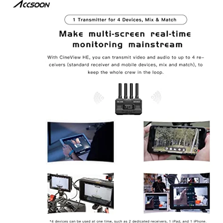 Accsoon CineView HE Drahtlos Video & Bildübertragungssystem Eingang und HDMI/UVC-Ausgang Dual Transfer 2, 4 GHz / 5 bis zu 350 m, iOS Android für Tik-Tok YouTube Live-Streaming (1xR 1xT) – Bild 3