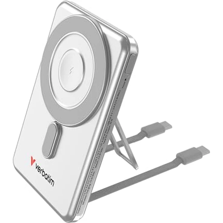 Verbatim Charge 'n' Go 2C, Powerbank mit 5000mAh, kabelloses Laden, 20W, Silber – Bild 1