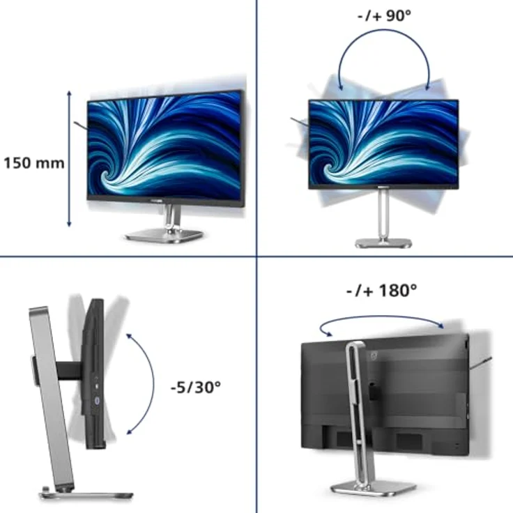 Philips 24B2N4200, 24 Zoll FHD Monitor mit 120 Hz, Lautsprechern, höhenverstellbar, Schwarz Grau – Bild 5