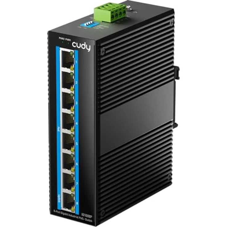 Cudy IG1008P, 8 Port Gigabit PoE-Industrienetzwerk-Switch, 802.3 at/af PoE, DIN-Schienen-Switch IP40 mit Kurzschlussschutz und Schutz vor verkehrter Polung