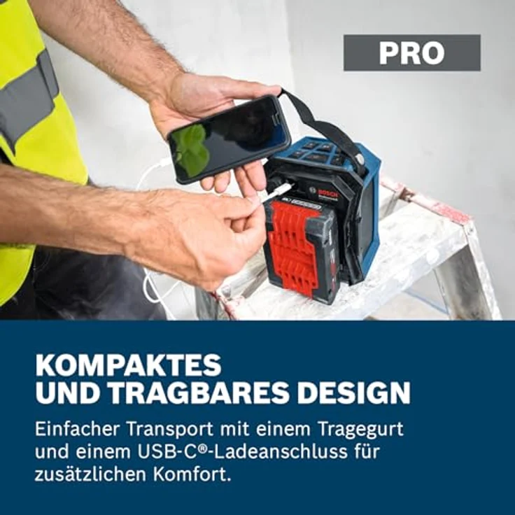 Bosch Professional GPB 18V-1 C, Bluetooth-Lautsprecher mit Multi-Speaker Sound und USB-C-Anschluss, kompakt und tragbar, Lieferung im Karton – Bild 6