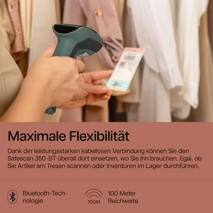 Safescan 350-BT, Kabelloser Barcode-Scanner für 1D und 2D Barcodes, Schwarz – Bild 4