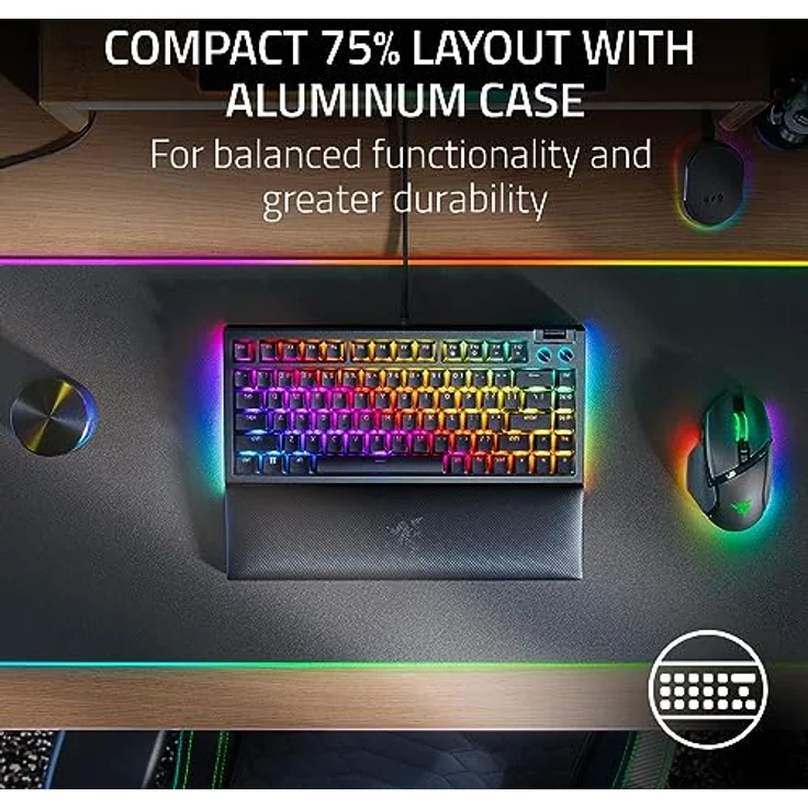 Razer BlackWidow V4 75% mechanische Gaming-Tastatur, Hot-Swappable Design, kompakt & langlebig, orange taktile Schalter, Chroma RGB, MF Roller & Media-Tasten, komfortable Handballenauflage, Schwarz – Bild 3
