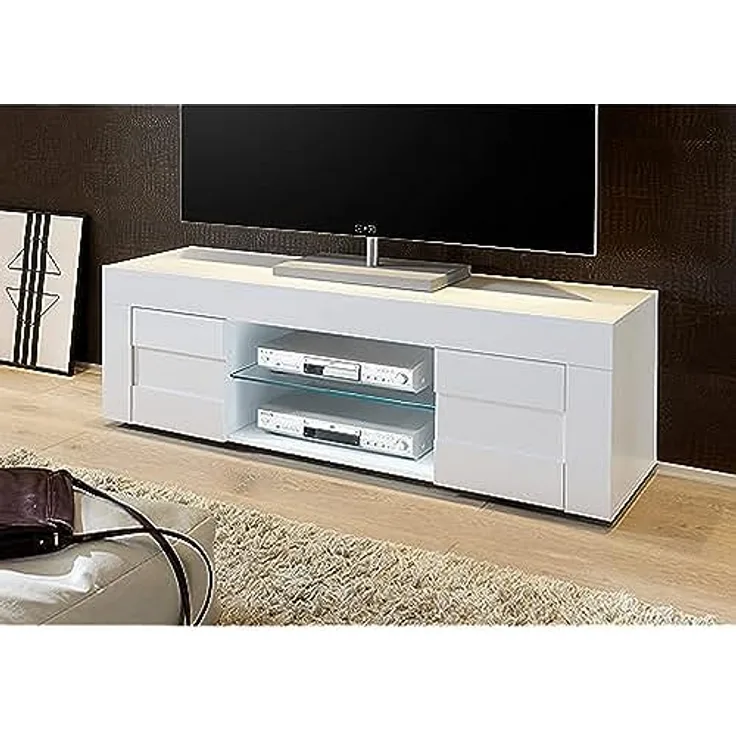 L&C Lc Easy TV 2 Türen klein, Holz, Hochglanzweiß, 138 x 44 x 42 cm