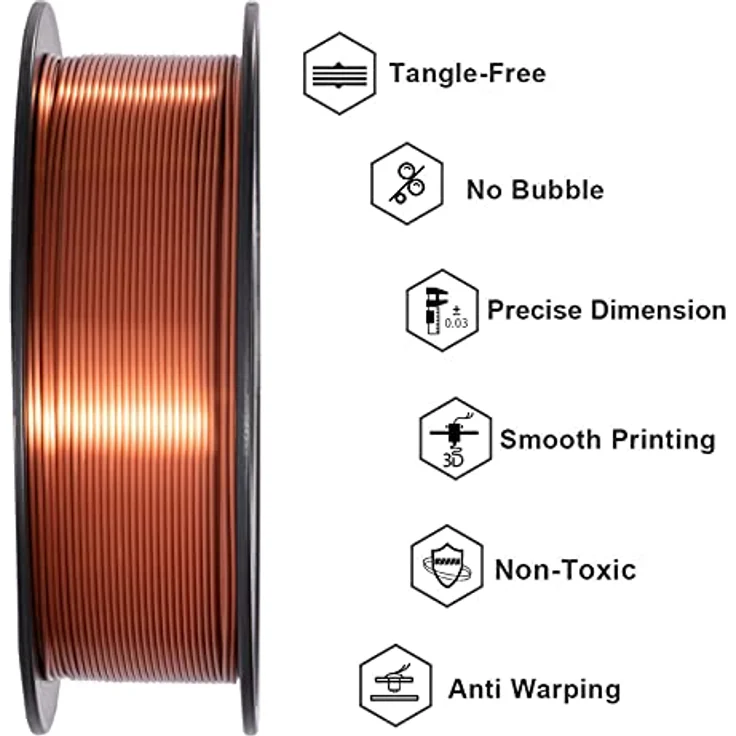 GEEETECH PLA Filament 1.75mm Silk Copper, 3D Drucker Filament, 1kg Spule, umweltfreundlich und hohe Präzision – Bild 3