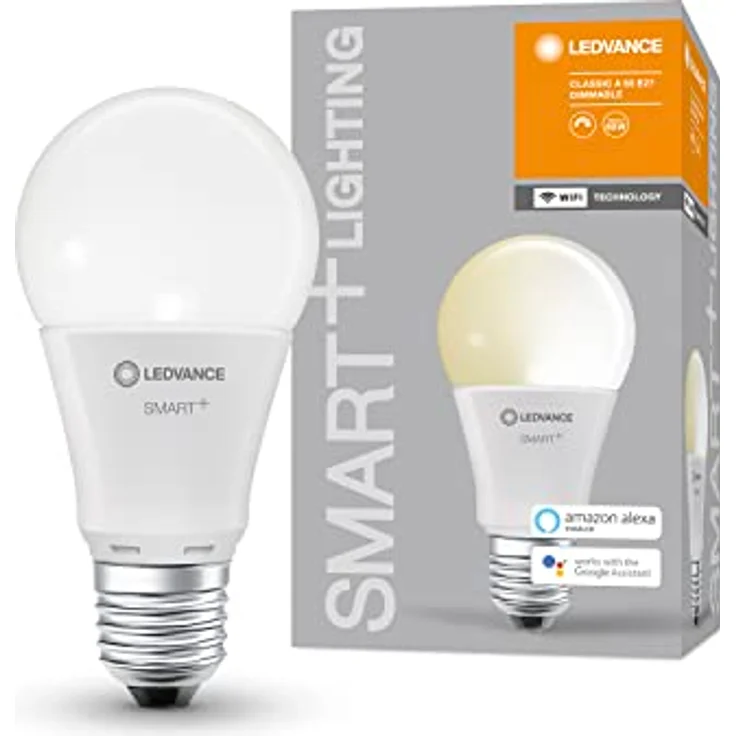 LEDVANCE Smarte LED-Lampe mit WiFi Technologie, Sockel E27, Dimmbar, Warmweiß (2700 K), ersetzt Glühlampen mit 60 W, SMART+ WiFi Classic Dimmable, 1er-Pack – Bild 4
