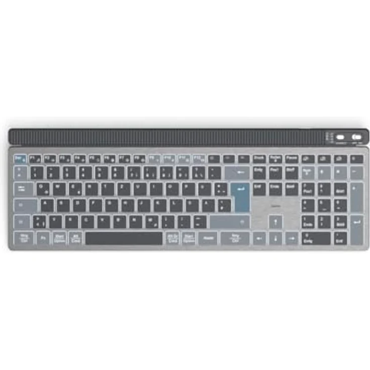 Hama Multi Device Tastatur WK-750 kabellos (mit Bluetooth/Funk, beleuchtet, dimmbar, Akku, leise Scissortasten, Multimedia Tasten, deutsches QWERTZ-Layout) - Silber – Bild 2