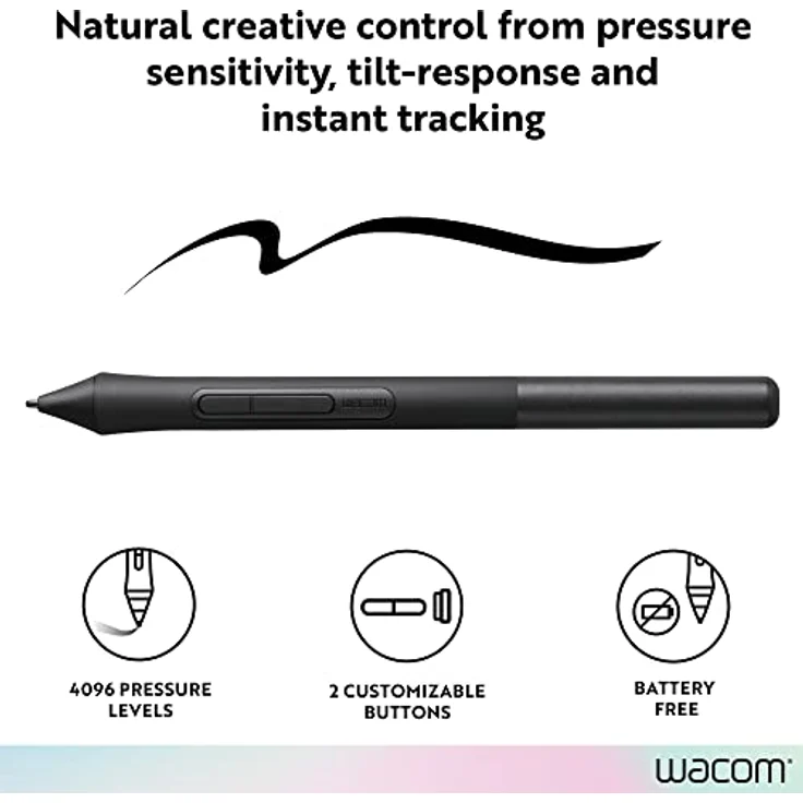 Wacom Pen 4K LP1100K, Grafikstift für Intuos CTL-4100/CTL-6100, kabellos, 4096 Druckstufen, schwarz – Bild 3