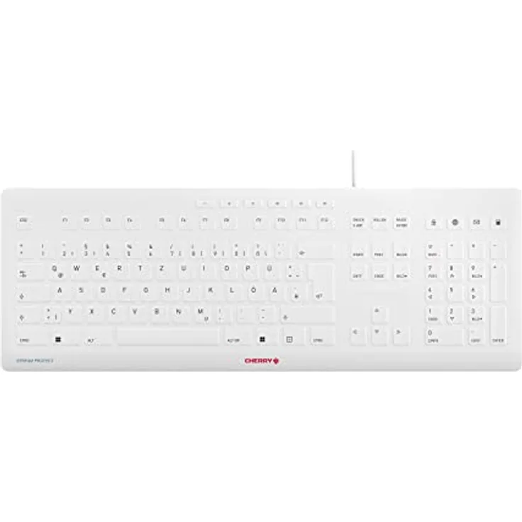 CHERRY Stream Protect Keyboard, kabelgebundene Tastatur mit abnehmbarem Silikon-Tastaturschutz, Deutsches Layout (QWERTZ), flaches Design, desinfizierbar, weiß-grau - Preisvergleich