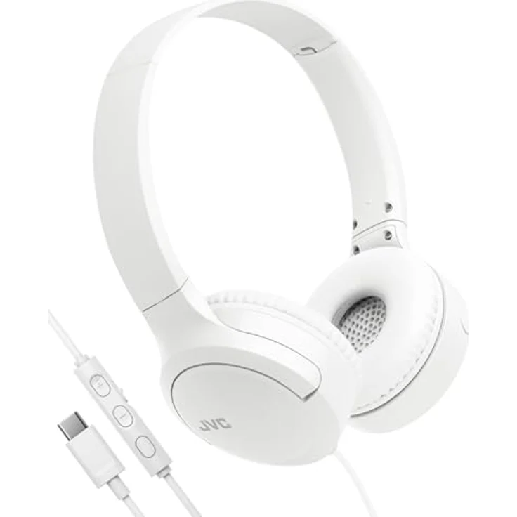 JVC HA-S33UC-W USB-C On-Ear-Kopfhörer, faltbar mit weichen Ohrpolstern, Mikrofon & 3-Tasten-Fernbedienung, einseitiges Kabel, Weiß – Bild 1