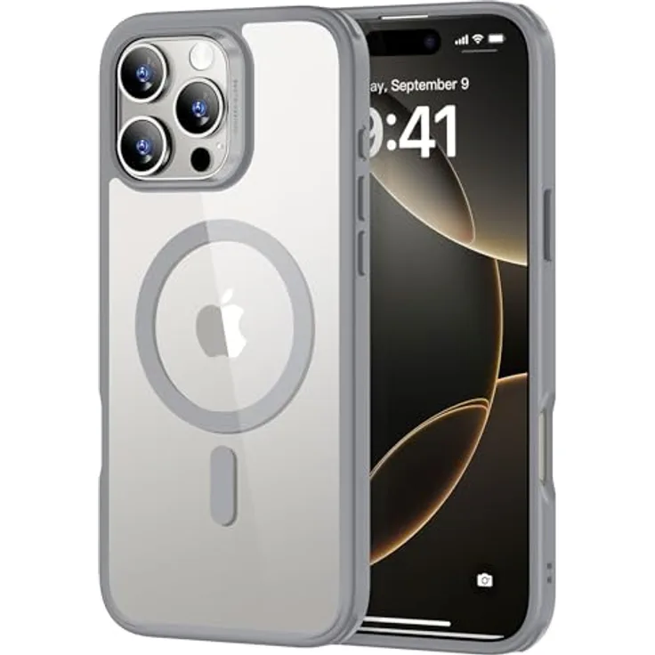 ESR iPhone 16 Pro Max Hülle (4 in 1) Set, Transparente Matte Hülle mit Displayschutzfolie, MagSafe-kompatibel, Militärnorm Schutz, Mattiertes Grau