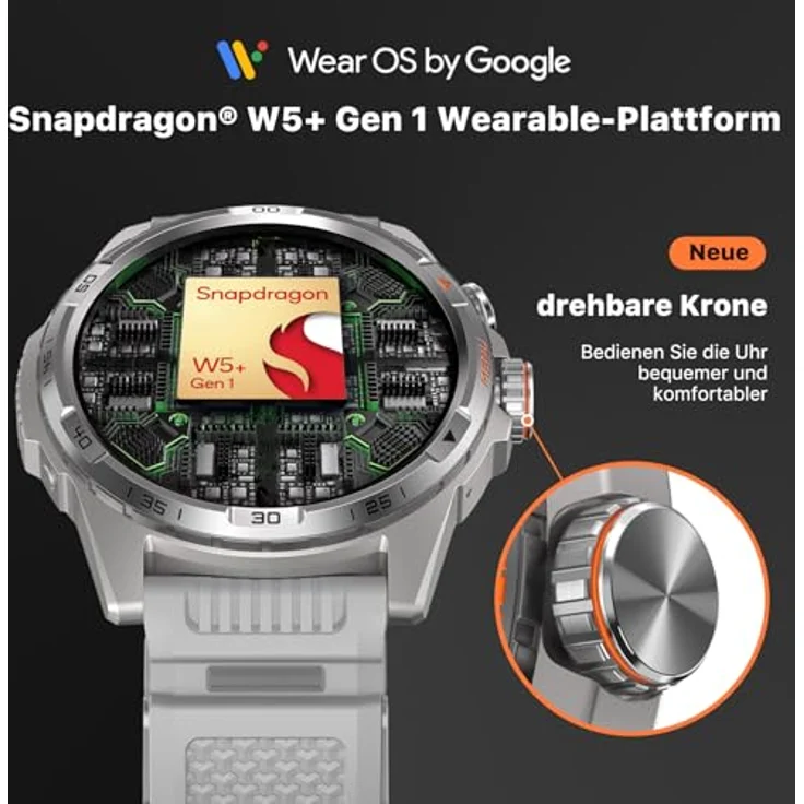Ticwatch Atlas Smartwatch für Männer Android Grau Wear OS Smart Watch 90 Std. Akku 110+ Trainingsmodi Heatmap Sturzerkennung Gesundheits- und Fitnesstracker 5 ATM GPS-Kompass Nur Android-kompatibel – Bild 3