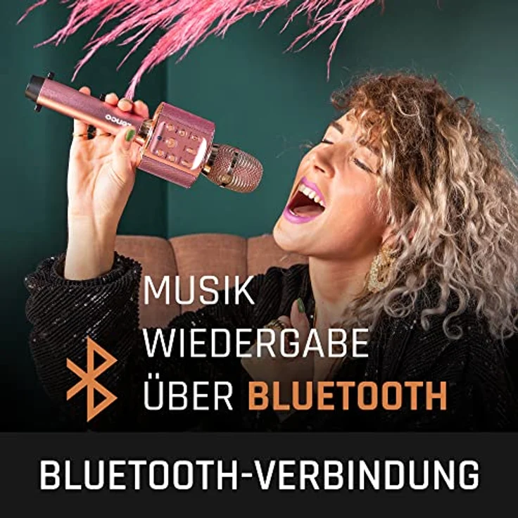 Lenco BMC-090 - Karaoke Mikrofon - Bluetooth V4.2 - Mit Smartphone-Halterung - 5 Watt RMS - LED Lichteffekte - integrierter Akku mit 1200mAh – Android und iOS - Pink – Bild 5