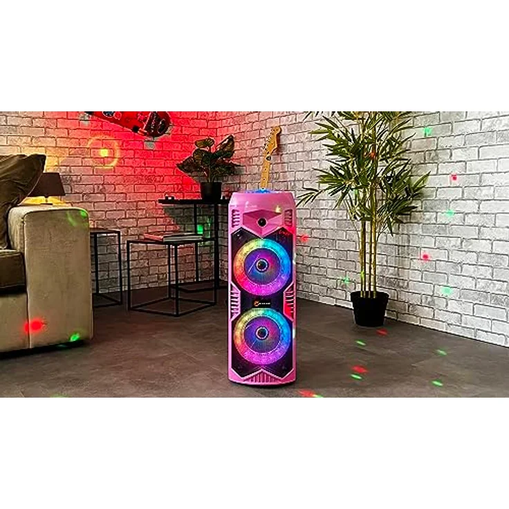 N-Gear Let's Go Party 5150 Rosa - Tragbarer Bluetooth Lautsprecher - drahtloser 200 Watt Karaoke Partybox mit licht und integriertem Mikrofon - 5 Stunden Spielzeit – Bild 5
