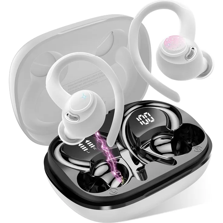 Jesebang Bluetooth 5.3 Sport Kopfhörer mit Ohrbügel, 40H Spielzeit, HD Mikrofon, Dual LED Display, IP7 Wasserschutz, Komfort In-Ear Headset