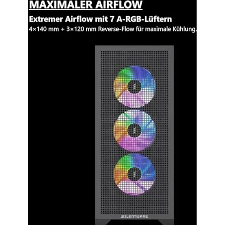 SILENTWARE Core 100 A-RGB Black Midi Tower PC-Gehäuse, Gehärtetes Glas-Seitenfenster, 4x 120mm PWM RGB Lüfter, Mesh-Front, Maximaler Airflow, ATX/mATX/ITX, USB 3.0 – Bild 2