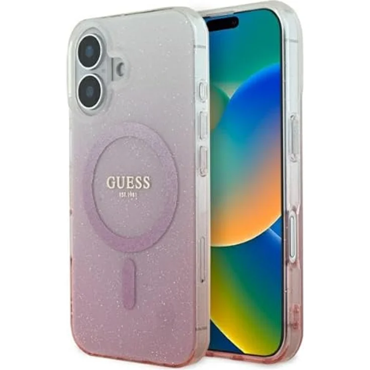 CG MOBILE Guess GUHMP16MHGRCELP Hülle für iPhone 16 Plus 6.7", Rosa Hartschaum-Case mit IML Glitter Gradient – Bild 1