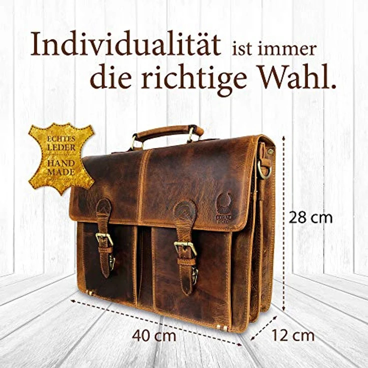 Corno d´Oro Premium Laptoptasche Echt Leder 15.6 Zoll Braun – Handgefertigte Umhängetasche für Herren & Damen, Business Organizer, MacBook & Laptop Tasche – Bild 3