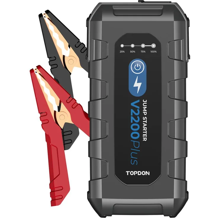 TOPDON V2200Plus, Starthilfegerät mit 2200A, 16000mAh Powerbank und Bluetooth-Batterietester, 206x96x42mm