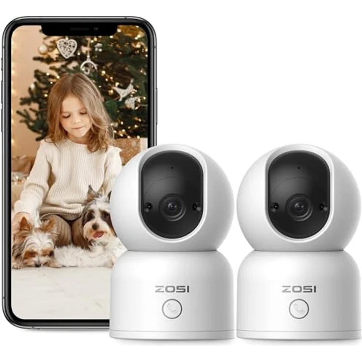 ZOSI 2K WLAN-Überwachungskamera für den Innenbereich, 2 Stück, PT 2,4 G/5 G WLAN, bewegungserkennung, bidirektionales Audio, nachtsicht, SD-Karten- und Cloud-Speicherung – Bild 1