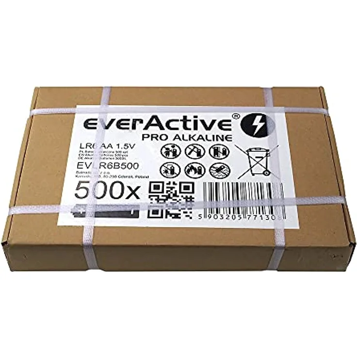 everActive AA Batterien 500er Pack, Pro Alkaline, Mignon LR6 R6 1.5V, höchster Leistung, 10 Jahre Haltbarkeit, 500 Stück