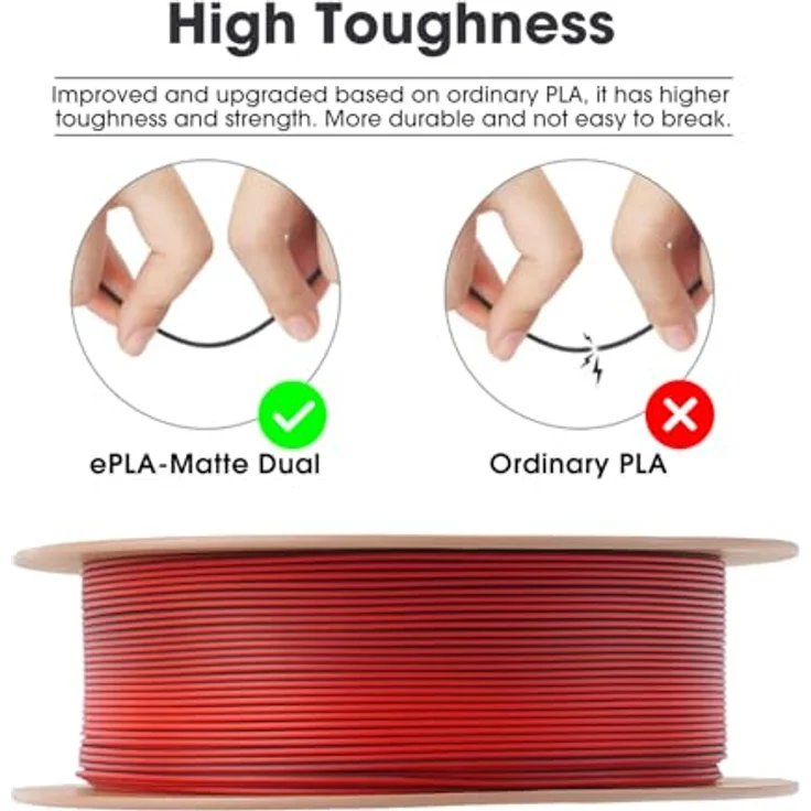 eSUN Matte Dual Colour Filament, Matte PLA Filament 1.75mm, gefrostete Textur, glanzfreie Farbe, Rot Schwarz, 1KG Spule (2.2 LBS) für 3D Drucker – Bild 2