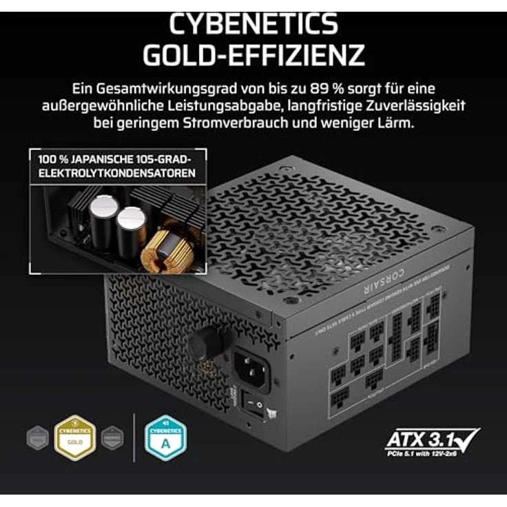 Corsair RM1000x Shift, 1000 Watt ATX 3.1 Netzteil mit 80 Plus Gold Zertifizierung, schwarz, 140 mm, vollständig modular – Bild 6