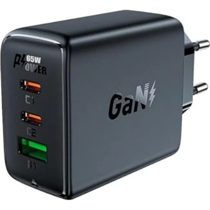 Acefast A41, USB Ladegerät mit 65 W, 3 Anschlüssen (2x USB-C, 1x USB-A), GaN-Technologie, Schwarz – Bild 1