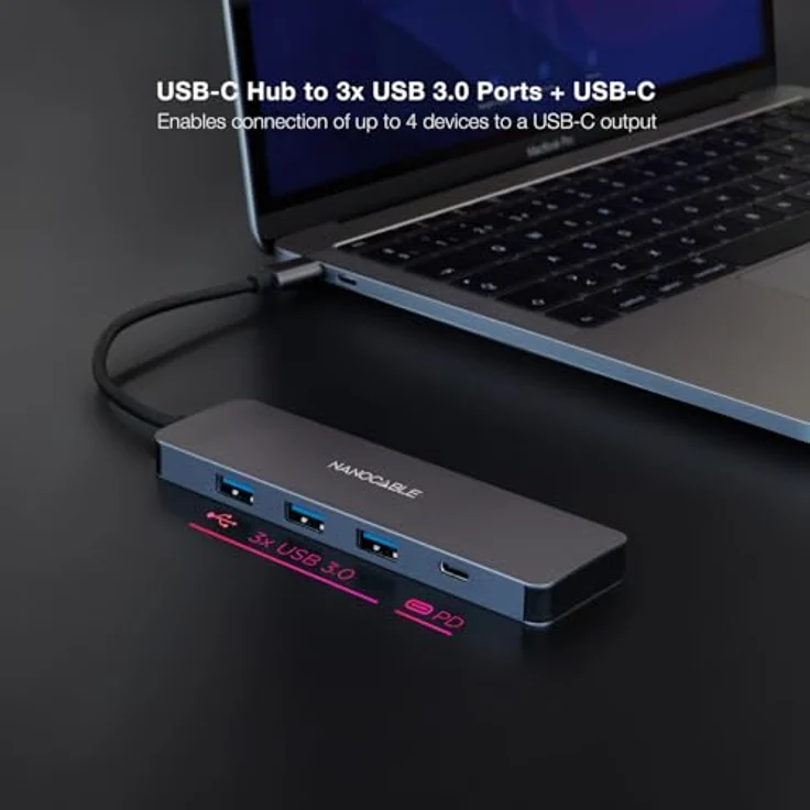 NANOCABLE 10.16.4409, USB-C-Konverter-Hub mit 3x USB-A 3.0 + 1x USB-C, Aluminium, 10 cm, grau, 5 Gbit/s Übertragungsgeschwindigkeit – Bild 3