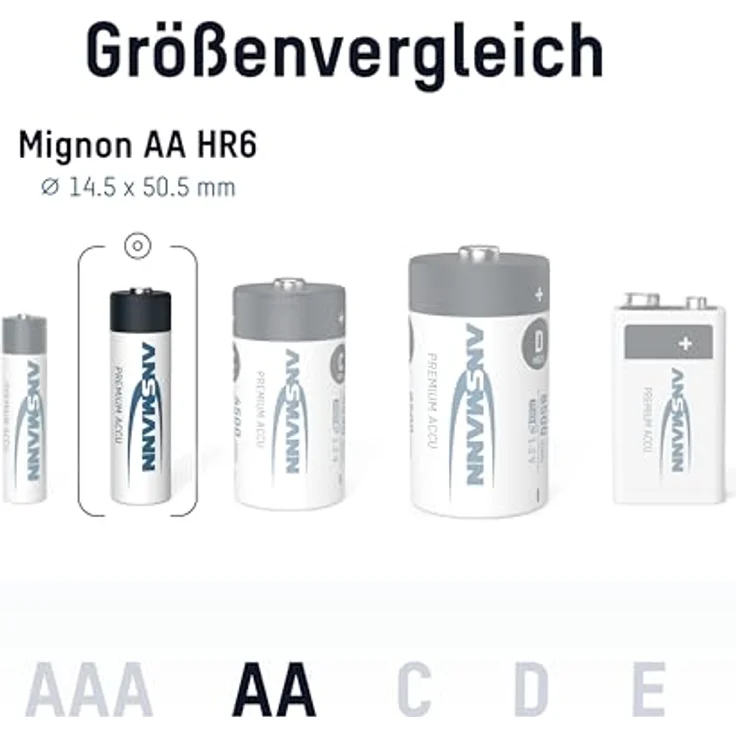 ANSMANN Akku AA Mignon 2500mAh 1,2V NiMH - wiederaufladbare Batterien AA Akkus maxE (geringe Selbstentladung & vorgeladen) ideal für Spielzeug, Funk-Tastatur-Maus, Wii & Xbox Controller (8 Stück) – Bild 3