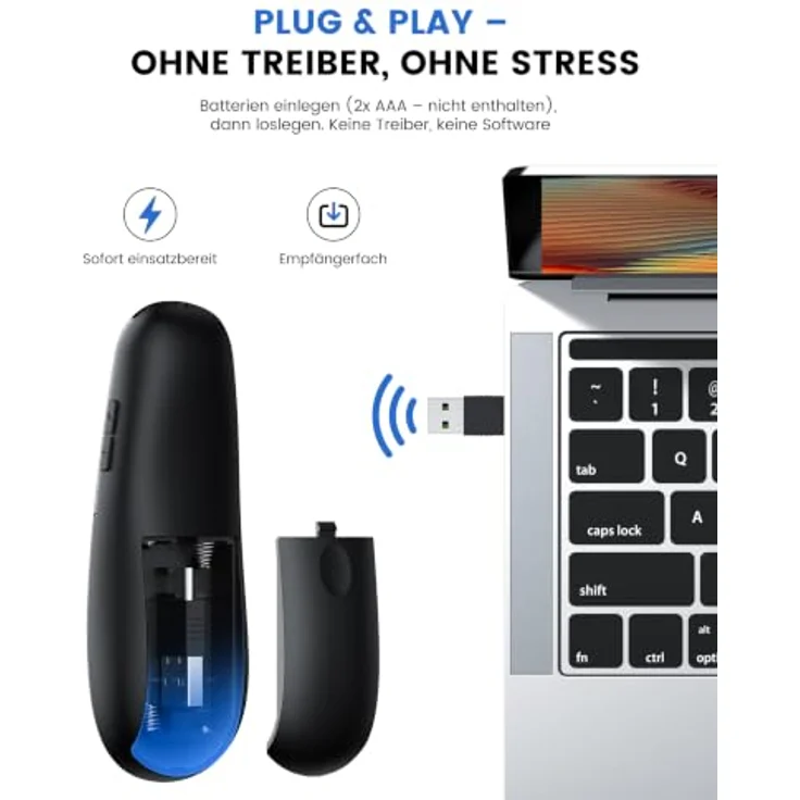 HASACOOL USB-C Presenter, kabellose PowerPoint Fernbedienung mit 2.4GHz+Bluetooth, 200m Laserpointer & 30m Reichweite, USB-A/C Receiver, Plug & Play für Windows/Mac/Linux/Android – Bild 4