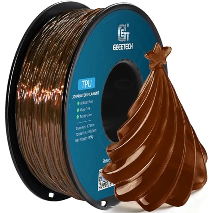 GEEETECH TPU Filament 1,75mm Transparent braun, flexibles 3D Drucker Filament mit hoher Abriebfestigkeit, 1kg Spool
