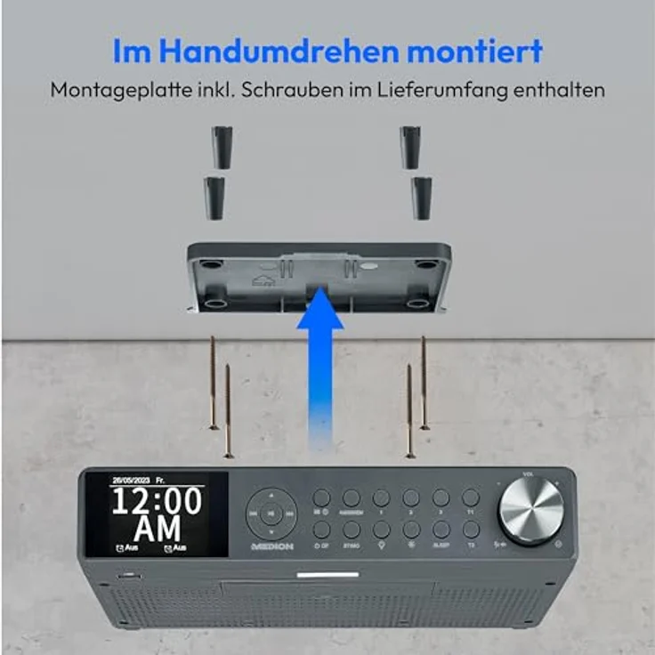 MEDION P66750 Küchen Unterbauradio (DAB+ Küchenradio, PLL UKW Radio, dimmbares TFT Farbdisplay, Koch Timer, Bluetooth, LED Leiste, inkl. Montagematerial) grau – Bild 4