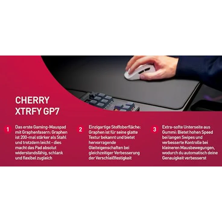 CHERRY XTRFY GP7, Gaming-Mauspad aus Graphen-Stoff (460 x 400 x 4 mm), Glatte Oberfläche, Rutschfeste Gummiunterseite, Schwarz – Bild 2