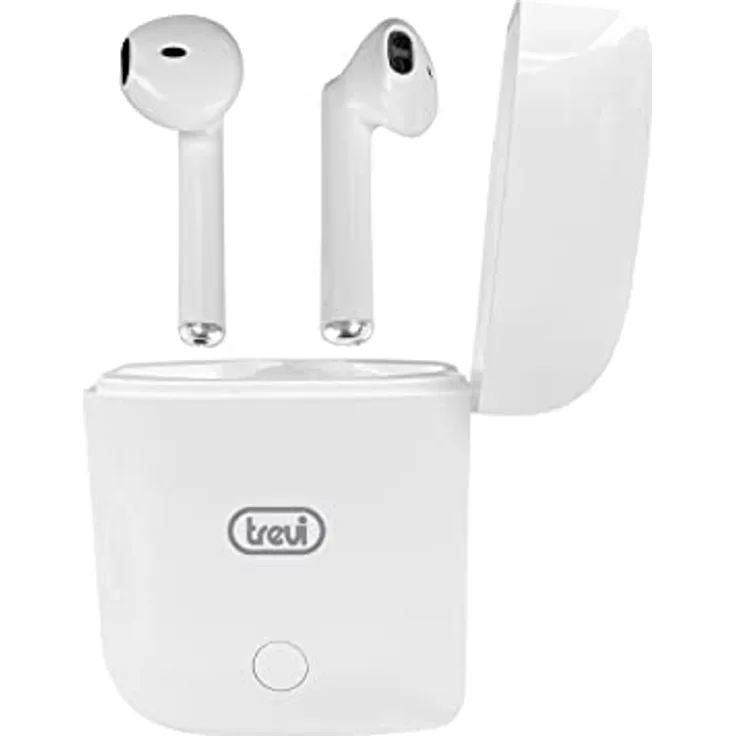Trevi HMP 12E20 AIR Mini-Bluetooth-Kopfhörer mit eingebautem Mikrofon, Touch-Steuerung, wiederaufladbarer Akku mit Hülle, Weiß