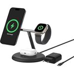 Belkin Kabellose 3-in-1-Ladestation mit MagSafe-kompatiblem Qi2, 15 W, Wireless Charger, Schwarz